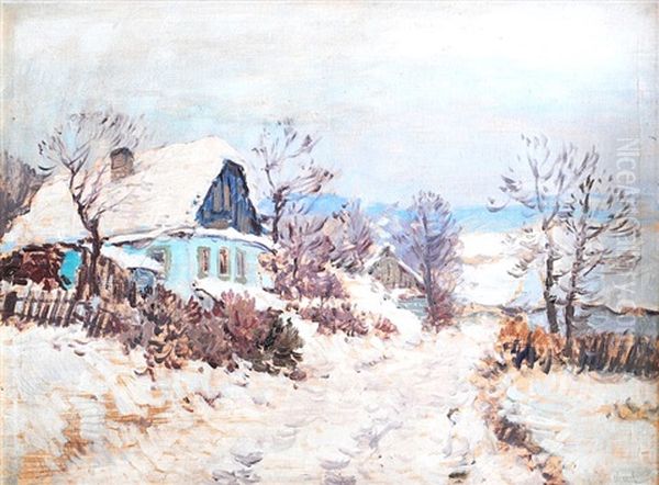 Winter In A Village Oil Painting by Karl Schadt