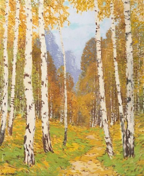 Birch Grove In Autumn Oil Painting by Karl Schadt