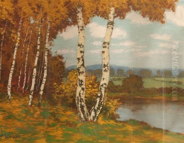 Birches By The Stream Oil Painting by Karl Schadt
