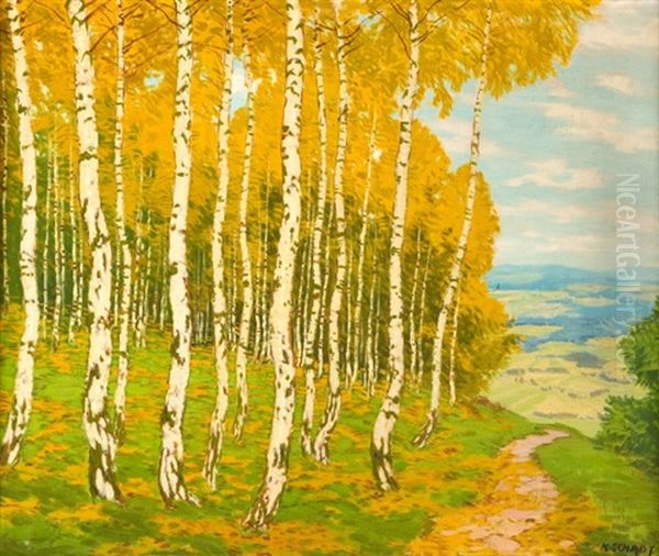 Brezovy Haj S Pruhledem Do Krajiny Oil Painting by Karl Schadt