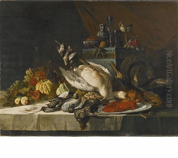 Still-life With Vegetables, Fruit, Fish And Game Oil Painting by Lucas Schaefels