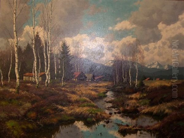Landschaft In Den Voralpen An Einem Fruhlingstag Oil Painting by Carl M. Schaette