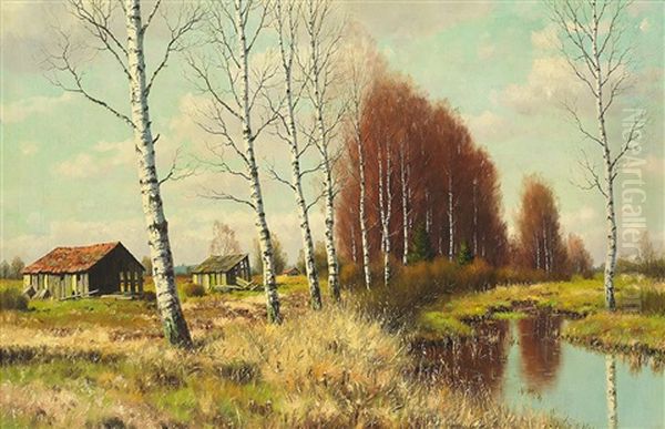 Landschaft Im Dachauer Moos Oil Painting by Carl M. Schaette