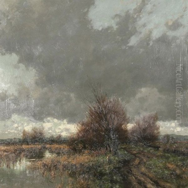 Gewitterstimmung Uber Dem Dachauer Moos Oil Painting by Carl M. Schaette