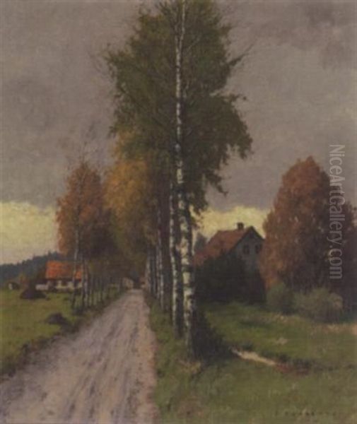Gehoft Mit Birkenallee Oil Painting by Carl M. Schaette