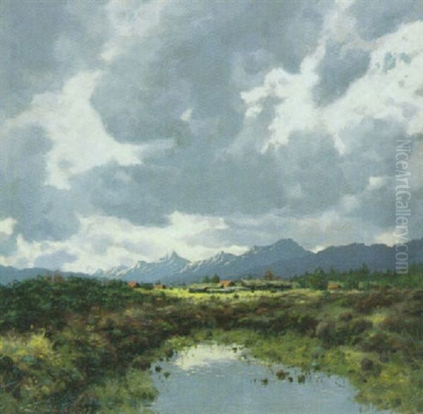 Voralpenlandschaft Bei Gewitterstimmung Oil Painting by Carl M. Schaette
