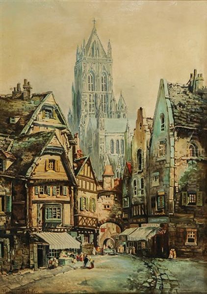 Village Scene Oil Painting by Henry Thomas Schafer