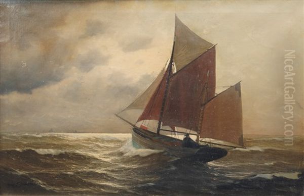 Fishing Boat In Back Light Oil Painting by Franz Schaffner