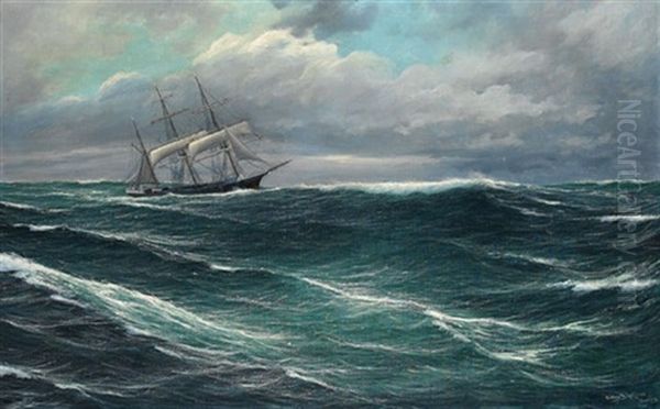 Bark Auf Sturmischer See Oil Painting by Franz Schaffner