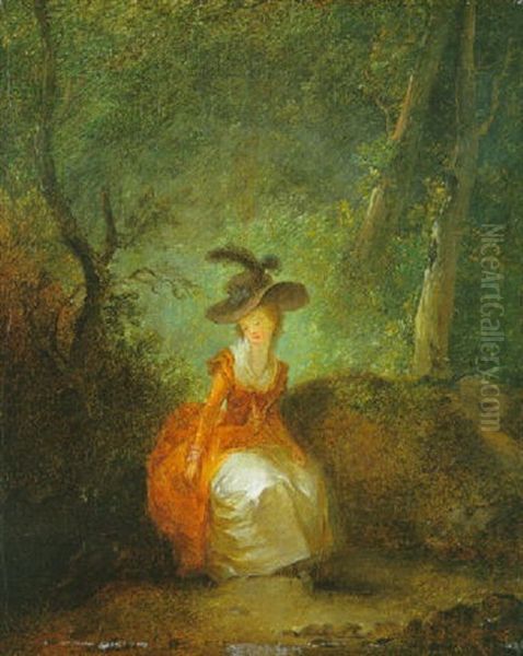 Jeune Femme Assise Dans Un Parc Oil Painting by Jean-Frederic Schall