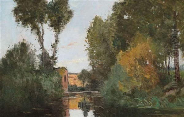 Waterlandschap Met Huizen Oil Painting by Edmond De Schampheleer