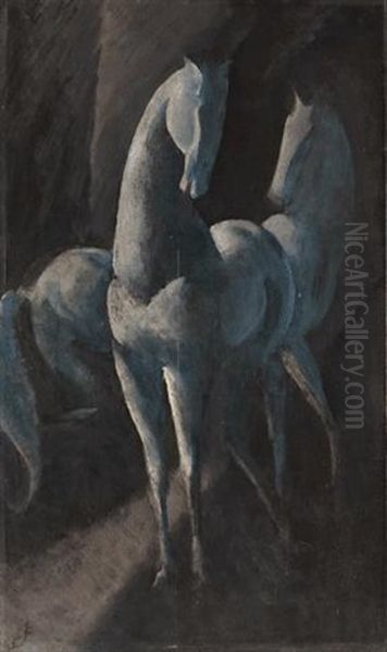 Zwei Pferde Oil Painting by Edwin Scharff