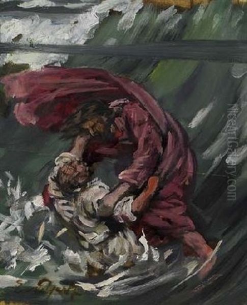 Biblische Szenem(+ Oil Study Of A Man, Verso) Oil Painting by Edwin Scharff