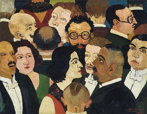 Grosse Gesellschaft (theaterpause) Oil Painting by Josef Scharl