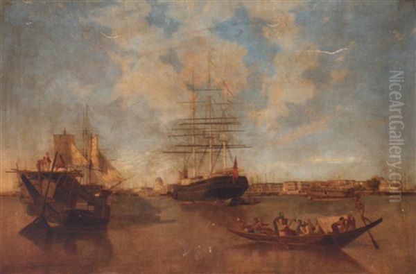 Shipping Off Calcutta Oil Painting by Jules Schaumburg