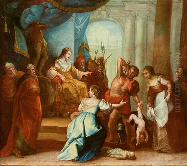 Das Urteil Des Salomon, Nach Der Beruhmten Komposition Von Peter Paul Rubens, Heute Im Statens Museum For Kunst In Kopenhagen Oil Painting by Bartolomeo Schedoni