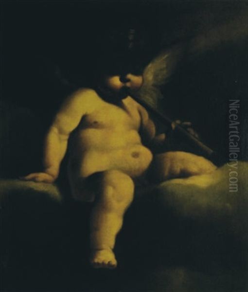 Cherub With A Flute Oil Painting by Bartolomeo Schedoni