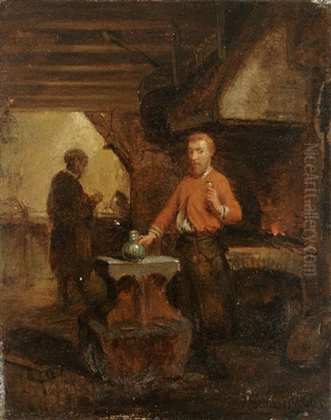 Rastende Handwerker In Der Werkstatt Vor Esse Oil Painting by Hendricus Johannes Scheeres