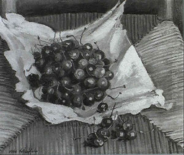 Stilleben Mit Kirschen [verso: Kreideskizze] Oil Painting by Otto Scheffels
