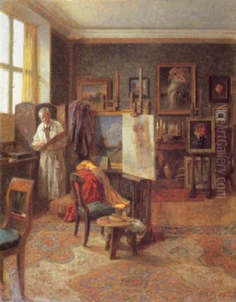 Im Atelier Des Kunstlers (selbstbildnis) Oil Painting by Robert Scheffer