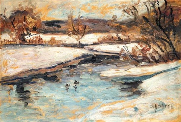 Land By The River Bank Oil Painting by Hugo Scheiber
