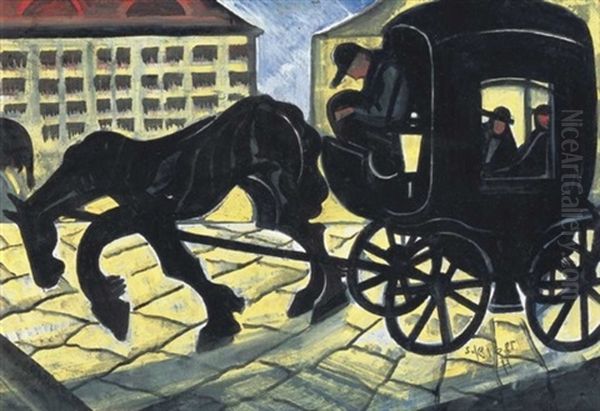 Konflis (hansom Cab) Oil Painting by Hugo Scheiber