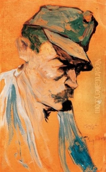 Katonafej (head Of A Soldier) Oil Painting by Hugo Scheiber