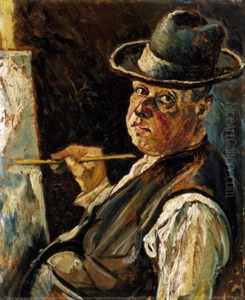 Onarckep Kalapban (self Portrait) Oil Painting by Hugo Scheiber