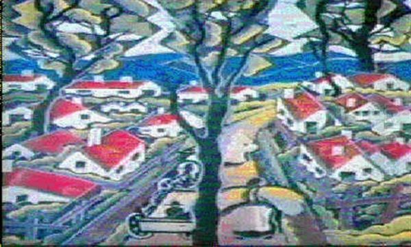 Paesaggio Con Alberi E Case Dai Tetti Rossi Oil Painting by Hugo Scheiber