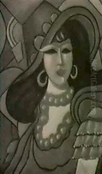 Dame Mit Grossem, Rote Mhut Oil Painting by Hugo Scheiber