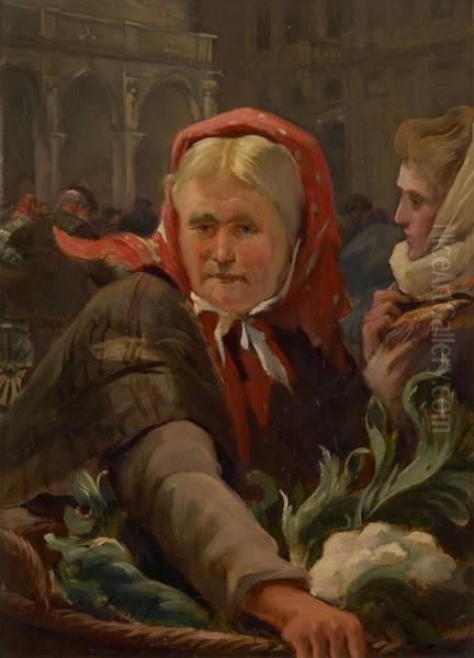 Au Marche Matinal Oil Painting by Auguste Bourotte