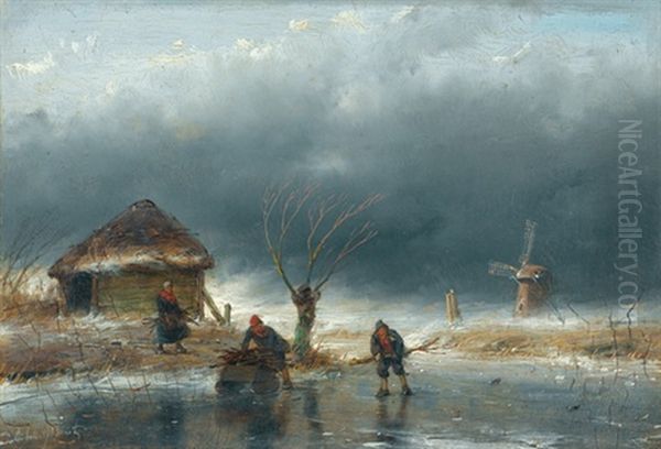 Un Coup De Vent - Effet D'hiver Oil Painting by Andreas Schelfhout