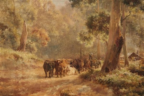 Landscape With An Ox Cart And Farmhands Oil Painting by Jan Hendrik Scheltema