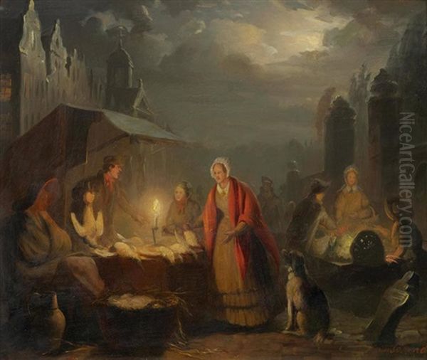 Marktstand Im Morgengrauen Oil Painting by Petrus van Schendel