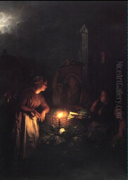 Vegetable Seller Oil Painting by Petrus van Schendel