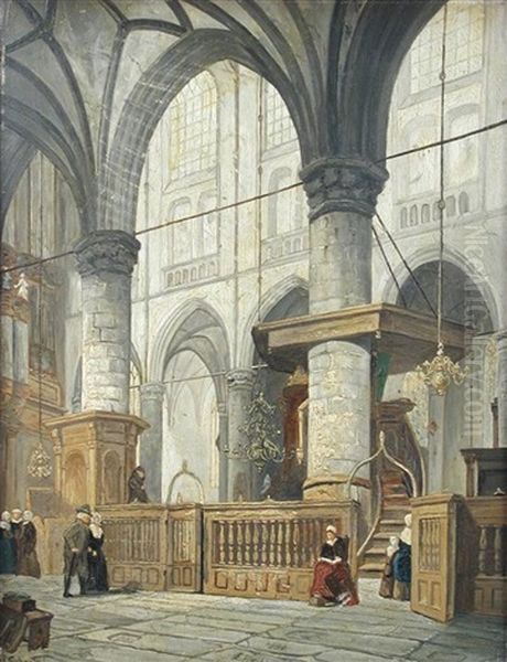 The Interior Of A Church In The Netherlands Oil Painting by Jan Jacob Schenkel