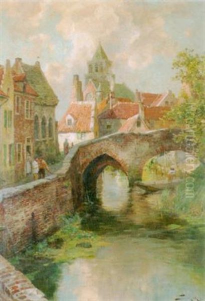 Kleine Stadt Am Fluss Oil Painting by Jacques Matthias Schenker