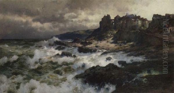 Aufziehender Sturm An Der Kuste Der Normandie (?) Oil Painting by Jacques Matthias Schenker