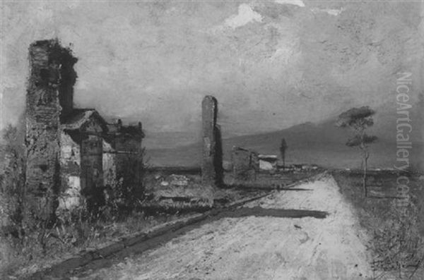 Von Romischen Grabmalern Gesaumte Landstrase Mit Blick Auf Den Vesuv Oil Painting by Hans Friedrich Emanuel Van Schennis