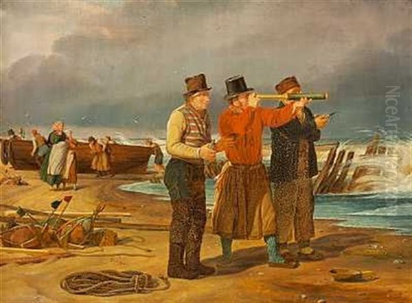 Strandscene Fra Skagen Med Optraekkende Uvejr Oil Painting by Frederik Schepelern