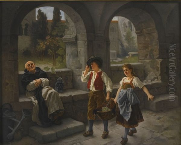 Ein Geschenk Fur Den Herrn Prior Nach C. Becker Oil Painting by Louis Scherf