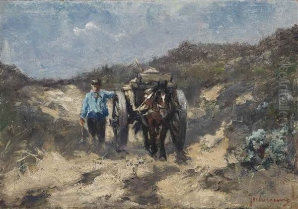 Guiding A Horse Through The Dunes Oil Painting by Johan Frederik Cornelis Scherrewitz