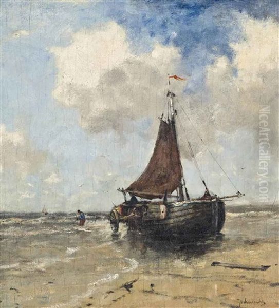 Landing The Day's Catch Oil Painting by Johan Frederik Cornelis Scherrewitz