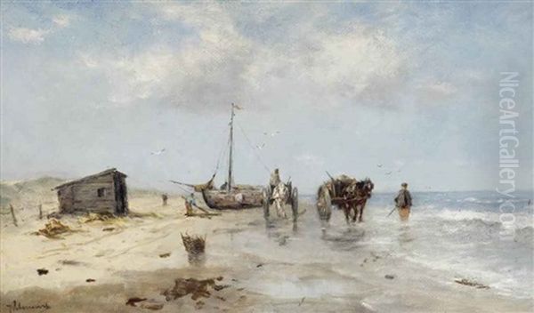 Schellfishers On The Beach Oil Painting by Johan Frederik Cornelis Scherrewitz