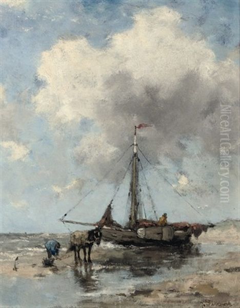 On The Beach Oil Painting by Johan Frederik Cornelis Scherrewitz
