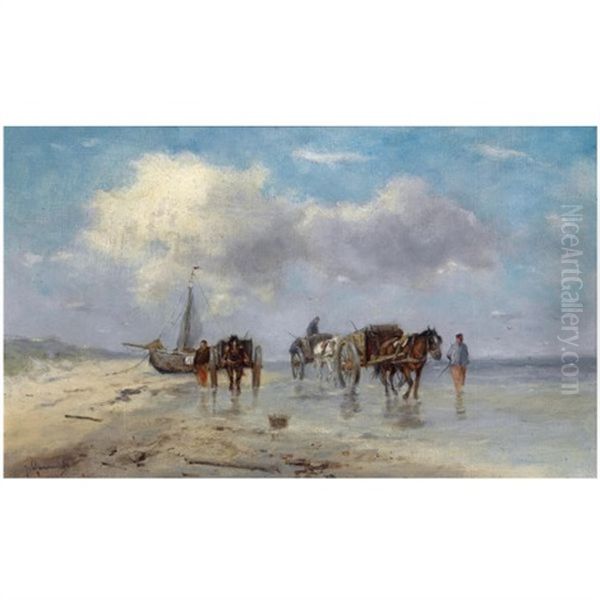 Shell Fishers On The Beach Oil Painting by Johan Frederik Cornelis Scherrewitz
