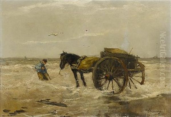 Gathering Kelp Oil Painting by Johan Frederik Cornelis Scherrewitz