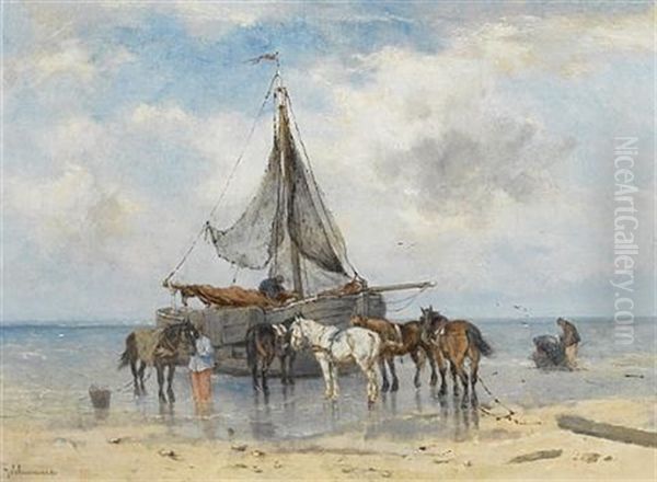 At Low Tide Oil Painting by Johan Frederik Cornelis Scherrewitz