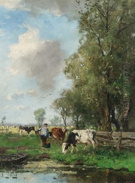 Cattle Watering Oil Painting by Johan Frederik Cornelis Scherrewitz