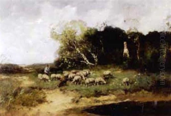 Leading The Herd To The Pond Oil Painting by Johan Frederik Cornelis Scherrewitz